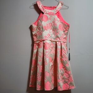 Forever unique london metallic sleeveless floral midi dress color gold & peach